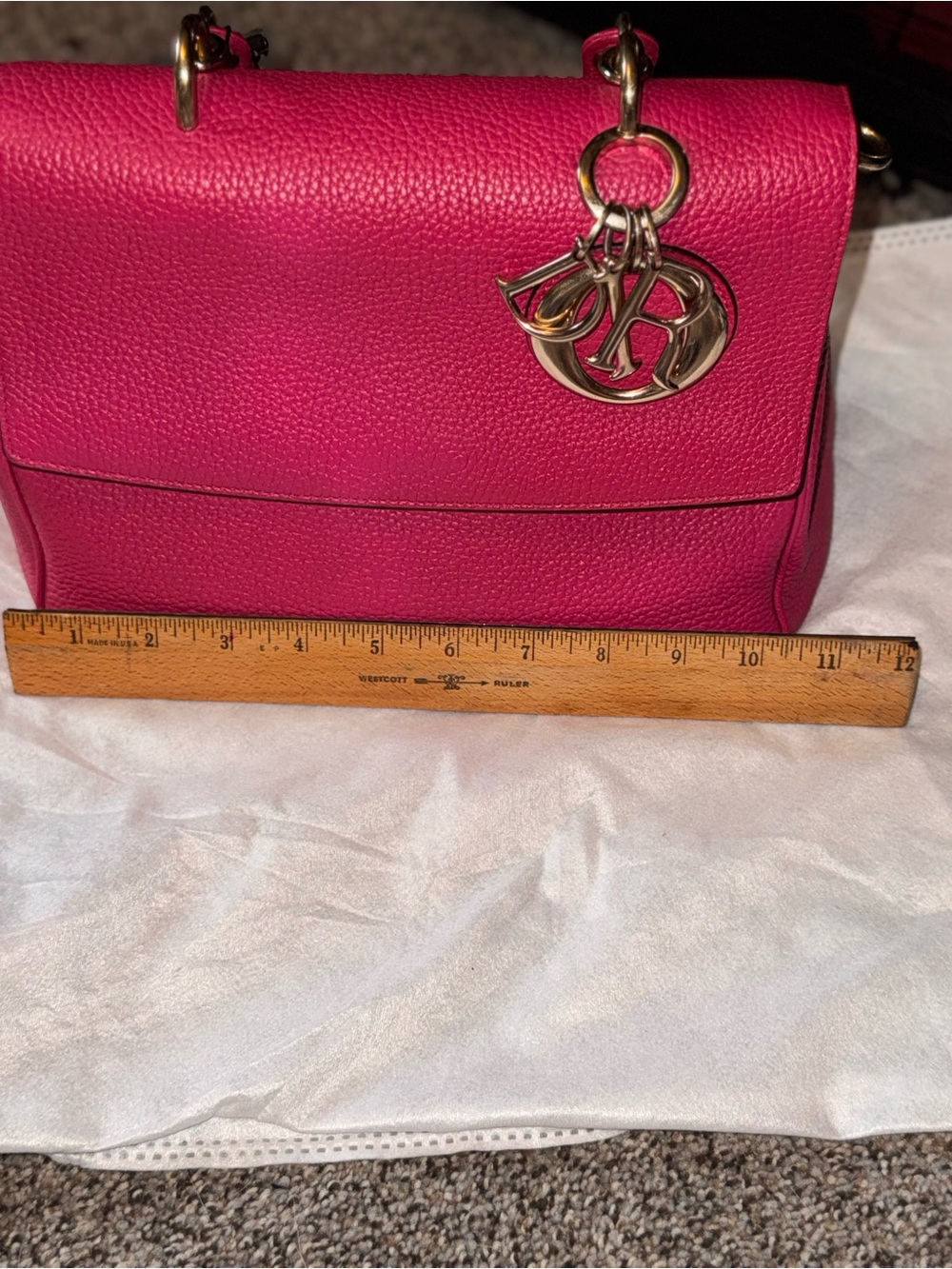 Dior Raspberry Pink Top Handle Pebbled Leather Be Dior with Gold Hardware - Picture 13 of 14